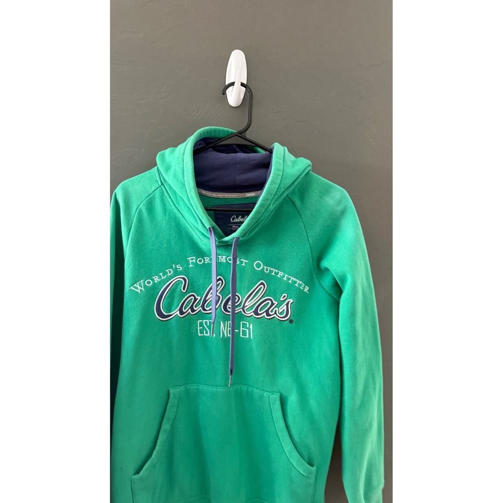 Cabelas Mens Green Pullover Hoodie Embroidered Logo Hunting Medium Outdoor - Picture 3 of 8